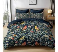 3D Reversible Duvet Cover Set William Morris Birds Strawberries Printed Bedding Dark Blue Duvet Cover 3 Pcs Zipper Bedding Set 135x200cm Soft Hypoallergenic Microfiber Quilt Cover for Kids Adults