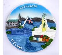 3D Reykjavik Iceland Fridge Magnet - Handcrafted Resin Souvenir with Icelandic Flag & Landmarks - Round Travel Magnet