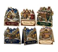 3D Rhine-stone Christmas Cards - 6-Piece DIY Pearl Art Greeting Kit | Durble Paper Cards with Envelopes and Sparkling Gem Diamonds, Creative Craft Set for Family and Friends Holiday Party Celebr