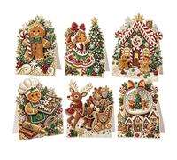 3D Rhine-stone Christmas Cards - 6-Piece DIY Pearl Art Greeting Kit | Durble Paper Cards with Envelopes and Sparkling Gem Diamonds, Creative Craft Set for Family and Friends Holiday Party Celebr