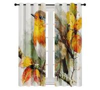 3D Robin Bird Curtains Eyelet Blackout Thermal Insulated Tree Branch Watercolor Curtain Window Drapes for Bedroom Living Room 90 x 90 Inch Drop 2 Panels