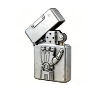 3D Robotic Hand Open Flame Kerosene Lighter Vintage Reusable Flip-Top Wheel Grinding Trench Lighter Daily Use (C)