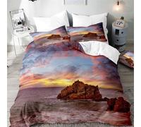 3D Rock Coast King Size Duvet Cover Sets Sunset Theme Double Bedding Set Warm Comfort Microfiber Quilt Cover Size 220x230 cm with 2 Pillowcases 50×75 cm y.2890