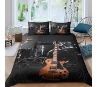 3D Rock Musical Instruments Super King Duvet Cover Sets Music Theme Double Bedding Set Warm Comfort Microfiber Quilt Cover Size 240x260 cm with 2 Pillowcases 50×75 cm E-6488