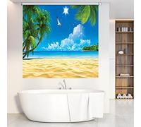 3D Roller Blinds - No Drilling, Waterproof Pull Down Beach Pattern Curtains for Bathroom & Hotel