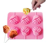 3D Rose Flower Lollipop Molds for Valentine's Day, 6 Cavity Rose Sucker Mold Silicone LollyPop Tray Chocolate Candy Molds with 6 Sticks for Hard Candy Cupcake Decor Jelly Soap Make (1Pcs)