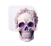 3D Rose Flower Skull Candle Molds, Flexible Silicone Floral Skull Head Molds for Halloween Decoration Resin, Aromatherapy Candle, Soap, Clay, Ice Cube (Middle)