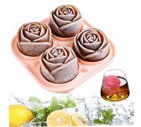 3D Rose Ice Cube Moulds Large Ice Cube Trays with Lid 4 Cavity Flower Ice Ball Maker Silicone Moulds for Water, Whiskey, Cocktail Flower Ice Cube Moulds