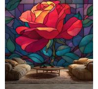 3D Rose Mural Wallpaper, Abstract Stained Glass Floral Wallpaper for Bedroom, Living Room, TV Backdrop, Office, Hotel Wall Background Decoration Non-Woven Wall Paper 300 x 210 cm (WxH) J53
