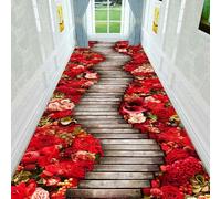 3D Rose Road Corridor Runner Rug Non-Slip Washable for Hallway Entrance Office Living Room Bedroom Kitchen Floor Modern Decoration