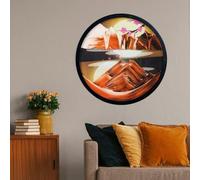 3D Round Glass Deep Sea Sand Art Decor, Wall Mounted Rotate Sculpture, 360° Parallel Rotation for Home and Office