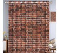 3D Rural Brick Wall Blackout Window Panels, W46"Xl72" 2 Panels, Redd Brown Industrial Geometric Texture Blackout Curtains, Top Grommet Decor Room Darkening Privacy Drapes For Bedroom Living Room