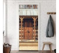 3D Rustic Style Door Stickers, Self-Adhesive Interior Doors Wall Mural Rural Cabin Door Decals, Bedroom Living Room Bathroom Home Décor Wallpaper Art Door Sticker 88x200 cm m.1825