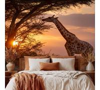 3D Safari Giraffe Wallpaper for Bedroom Living Room Decor, African Animal Sunset Wall Mural Home Accessories, Waterproof Wall Paper 300 x 210 cm F-WE&102