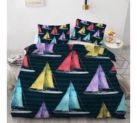 3D Sailboat Single Duvet Cover Set 135x200cm 2 piece Soft Microfiber Reversible Bedding Set Ocean Theme Maritime Comforter Cover with Zipper Closure Quilt Cover with Pillowcase 50x75cm(Image 4-15)