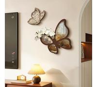 3D Sandstone Decor Wall Art Painting, Creative Wall Sculpture Mural, Decorative Painting with Artificial Plant, Butterfly Shape, for Home, Restaurant, Hotel (Brown 43 * 43cm/16.9 * 16.9in)