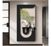 3D Sandstone Decor Wall Art Painting, Decorative Painting with LED Light and Vase, Illuminated Sandstone 3D Wall Mural for Living Room Hallway(Black D,50x100cm/19.7x39.4in)