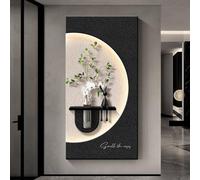 3D Sandstone Decor Wall Art Painting, Decorative Painting with LED Light and Vase, Illuminated Sandstone 3D Wall Mural for Living Room Hallway(Black B,50x100cm/19.7x39.4in)