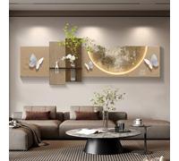 3D Sandstone Wall Art Decor with LED Light, Luxury Sculpture Painting Decoration, Plug-in Power, Creative Hanging Wall Sculptures Entrance, Hydroponic Greenery