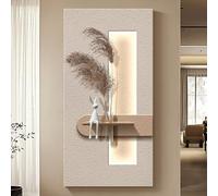 3D Sandstone Wall Art with LED Light - Modern Decorative Painting with Vase & Artificial Greenery for Home, Restaurant, Hotel - Plug-in Power Supply - 60 x 120cm