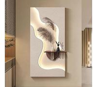 3D Sandstone Wall LED Art Decor, Sandstone Entryway Decorative Painting with Vase and Artificial Plant, Hallway Hanging Illuminated Mural, Wall Art Sculpture Plug-in Power (White 2 60x120cm/