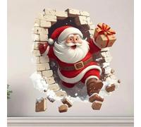 3D Santa Wall Sticker, Santa Breakthrough Wall Sticker, Large Removable Christmas Creative Decals Peel and Stick, Xmas Holiday Cartoon Clings, Breaking Through The Wall Effect(1pc 13.78 * 15.75in-a)