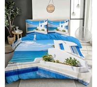 3D Santorini Sea View King Size Duvet Cover Set Brushed Microfibre