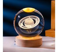 3D Saturn Crystal Ball Night Light, Space Galaxy Crystal Ball with Wooden Base,Fantasy Decor Crsytal Ball Saturn LED Galaxy Planet Nightlight for Christmas Day Gift,Thanksgiving