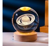 3D Saturn Planet Crystal Ball Night Light Lamp, Space Galaxy Crystal Ball with Wooden Base,3D Engraved Solar System Crystal Ball with LED Light Base Gift for Mother's Day Christmas Day,Thanksgiving