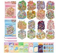 3D Scene Sticker,16 Sets DIY Miniature House Scene Stickers with Tweezers Make Your Own Warm Home Coil Collection for Adults Girls Relief Stress,Party Favors Birthday Gift （Fairy Tale+Rainbow Island）