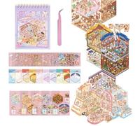 3D Scene Sticker Book,DIY Miniature House Scene 10 Sets Fun Stickers with Tweezers Make Your Own Warm Home Scenery Collection for Adults Spend Time and Relieve Stress Gift（Purple ）