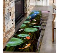 3D Scenery Hallway Rug,60x150cm, Landscape Area Rugs Small Bridge Lotus Koi Fish Runner Rugs, Optical Illusion Corridor Easy to Clean Floor Mat, Bedroom Living Room Bedside Entrance Sofa Carpet