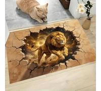 3D Science Fiction Door Mats Breaking The Wall Lion Absorbent Non-Slip Low Profile Doormat for Entrance, Inside, Kitchen, Machine Washable Front Door Mat for Pets or Dog 80x120cm, Sandy Yellow