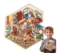 3D Scrapbooking Stickers, 3D Sticker Scene | 3D Cartoon House Stickers, Chinese Scene Sticker - Stress Relief Sticker in Room, Cute Sticker e