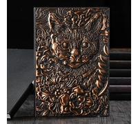 3D Sculpted Leather Notebook Vintage Copper Cat Medieval Castle Vintage Journal for Writing & Sketching