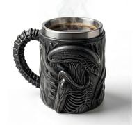 3D Sculpted Mug, Resin Coffee Cup with Stainless Steel Interior, 450ml Coffee Mug with Intricate Bone Tail Handle, Cup Gifts for Gothic Sci-Fi Collectible, Movie Fans, Horror Enthusiasts, Black