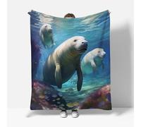 3D Sea Lions Blanket Queen 180x220cm Fluffy Flannel Microfiber Fleece Cosy Warm Sofa Throw Blanket Ocean Animal for Couch Bed Bedroom Office Travel Camping(Image 1-6)