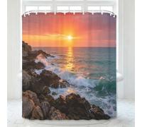 3D Sea View Shower Curtain 200x220 with Hooks for Bathroom