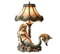 3D Seashell Mermaid Table Lamp Glitter Tail Mermaids Resin Reading Lamps LED Fairy Tale Mermaid Seashell Decor Bedside Desk Lamp for Bedroom Nightstand Office Desk Living Room (A)