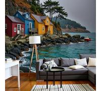 3D Seaside Architecture Wall Murals Natural Ocean Landscape 3D Wall Mural Turquoise Large Photo Wallpaper Hd Printing Print For Living Room Bedroom Hallway Stairway Home Decoration, 400X280Cm