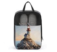 3D Seaside Lighthouse Travel Shoe Bag, Waterproof Storage Pouch with Zipper, Portable Shoe Organizer for Women And Men