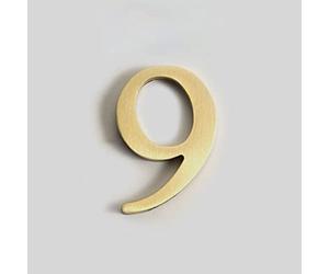 3D Self Adhesive Brass House Plaque Numbers Stickers 0-9 Letters ABC Metal Electroplated Digital Doorplate for Apartment Room Home Door Number Sign Mailbox Address Street Hotel Indoor, Anti-Rust (9)