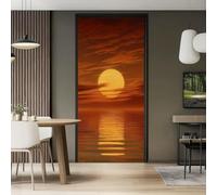 3D Self-Adhesive Door Murals Sticker, 88 x 200 cm PVC Removable Nature Seascape Sunset Sky Wallpaper Decoration for Bedrooms Living Room, Amber Interior Doors Coastal Holiday Poster Stickers