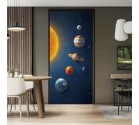 3D Self-Adhesive Door Murals Sticker, 95 x 215 cm PVC Removable Modern Space Universe Planets Wallpaper Decoration for Bedrooms Living Room, Blue Interior Doors Fantasy Poster Stickers