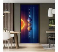 3D Self-Adhesive Door Murals Sticker, 95 x 215 cm PVC Removable Solar System Universe Celestial Bodies Planets Wallpaper Decoration for Bedroom, Dark Blue Doors Modern Minimalist Poster Stickers