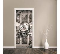 3D Self-Adhesive Door Wall Murals Stickers Peel and Stick - Golden Floral Rose Skull -Vinyl Waterproof Door Decals Wallpaper for Bedroom Living Room Door Decoration Photo Poster 77X200 Cm