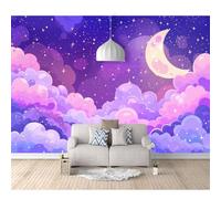 3D Self-Adhesive Wallpaper Large Mural Photo Moon, Stars, Purple Sky, Clouds 100x70cm Poster Decorative Home Decoration for Teen Dorm Boy Girl Room Living