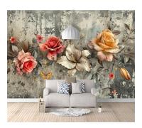 3D Self-Adhesive Wallpaper Murals Vintage Floral Rose Concrete 100x70cm Photo Wall Stickers Effect Decoration Boys Girls for Bedroom Living Room Posters