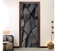 3D Self Adhesive Waterproof Door Sticker 88x200 cm Three Dimensional Minimalist Geometry Removable Vinyl Mural for Bedroom Living Room Entryway Grey Scratch Resistant Easy to Apply