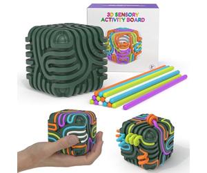 3D Sensory Stress Activity Board, New Advanced 8x8 Silicone Textured Cube Sensory Fidget Toys for Adults Toddler, Multi-Sensory Push and Peel Cube for Calming Stress Anxiety ADHD & Autism (Green)